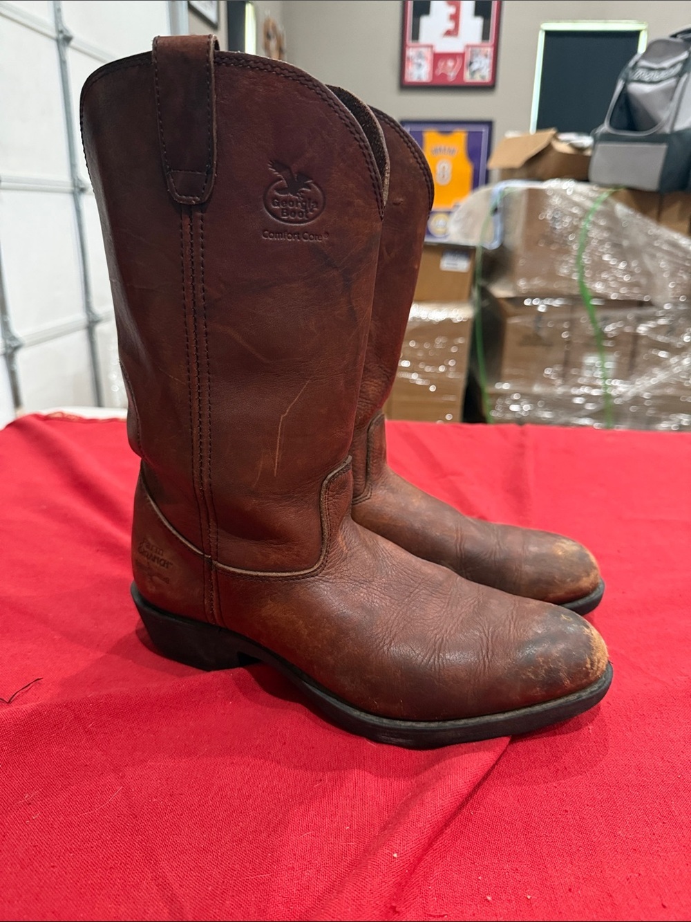 Georgia Boot Brown Leather Pull-On Western Boots